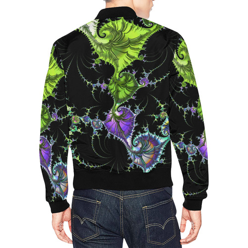 SPIRAL Filigree FRACTAL black green violet All Over Print Bomber Jacket for Men (Model H19)