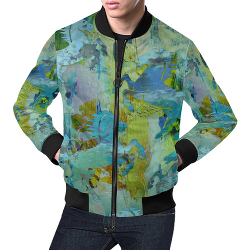 Rearing Horses grunge style painting All Over Print Bomber Jacket for Men (Model H19)