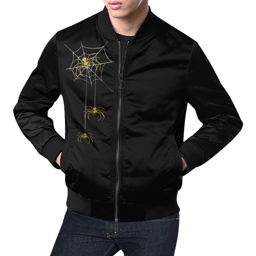 Spiders in the Cobweb Contour Gold Silver All Over Print Bomber Jacket for Men (Model H19)