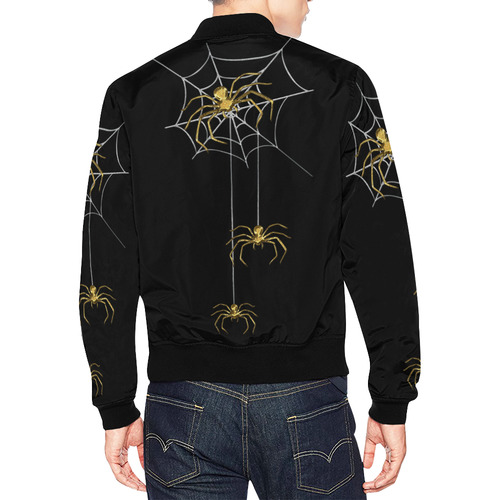 Spiders in the Cobweb Contour Gold Silver All Over Print Bomber Jacket for Men (Model H19)