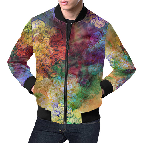 WATERCOLOR MANDALA dark grunge style pattern All Over Print Bomber Jacket for Men (Model H19)