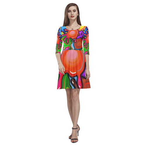 Vibrant Abstract Paint Splats Tethys Half-Sleeve Skater Dress(Model D20)