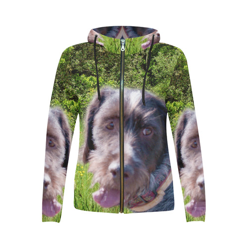 Dog Wirehaired Pointing Griffon All Over Print Full Zip Hoodie for Women (Model H14)