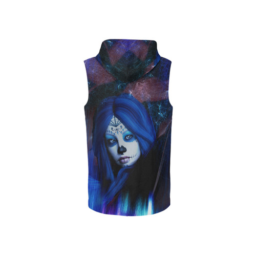 Sugar Skull Girl All Over Print Sleeveless Zip Up Hoodie for Women (Model H16)