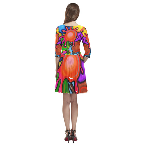 Vibrant Abstract Paint Splats Tethys Half-Sleeve Skater Dress(Model D20)