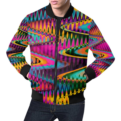WAVES DISTORTION chevrons multicolored All Over Print Bomber Jacket for Men (Model H19)