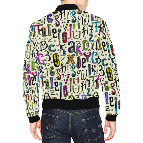 Letters Numbers Stars Typography Pattern Colored All Over Print Bomber Jacket for Men (Model H19)
