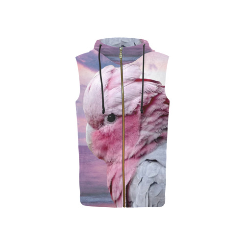 Galah Cockatoo All Over Print Sleeveless Zip Up Hoodie for Women (Model H16)