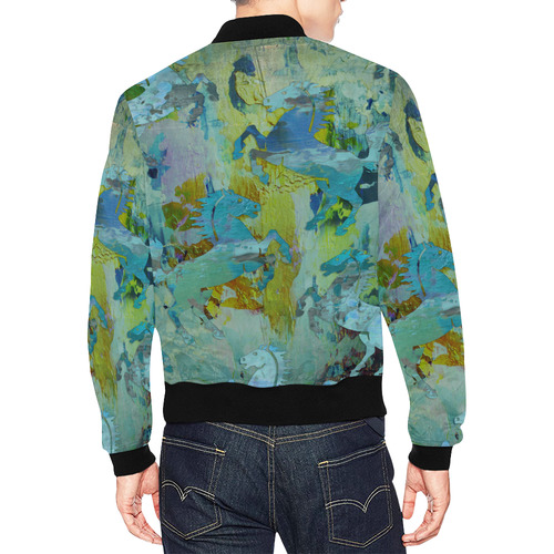 Rearing Horses grunge style painting All Over Print Bomber Jacket for Men (Model H19)