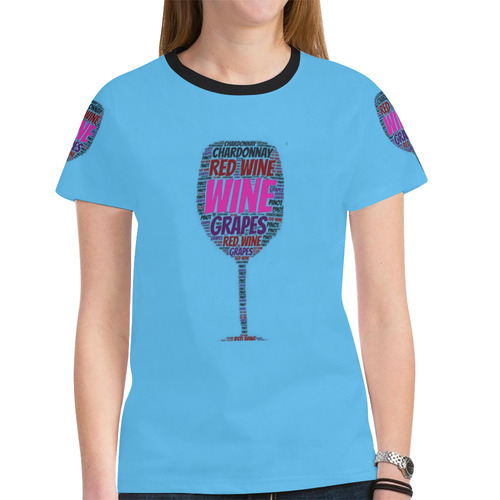 Womens T-Shirt Blue S, M, L, XL Red White Wine New All Over Print T-shirt for Women (Model T45)