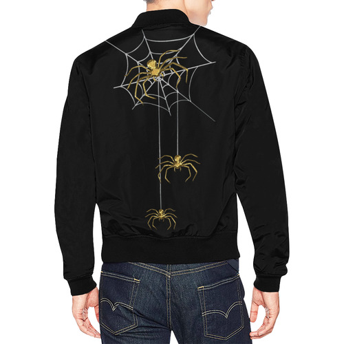 Spiders in the Cobweb Contour Gold Silver All Over Print Bomber Jacket for Men (Model H19)