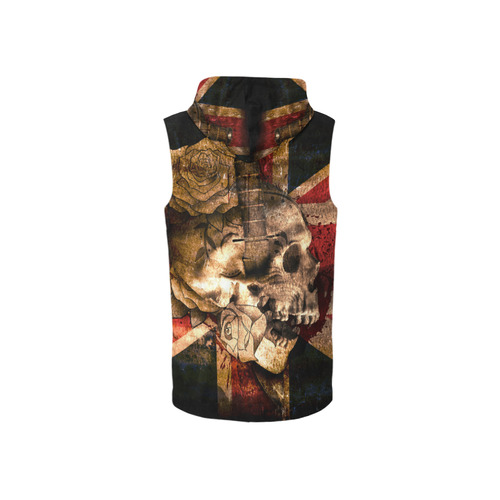 Grunge Skull and British Flag All Over Print Sleeveless Zip Up Hoodie for Women (Model H16)