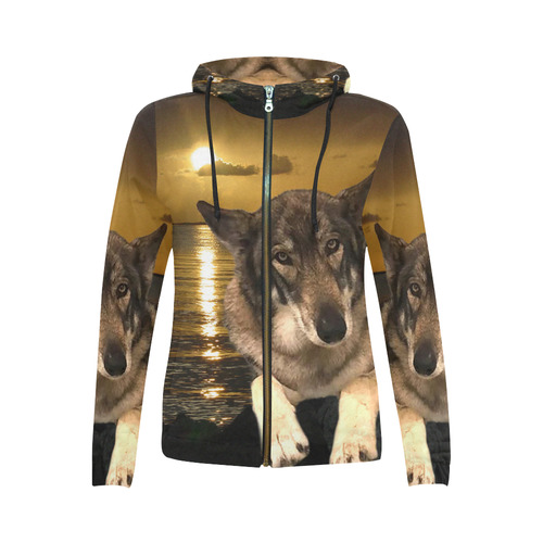 Dog German Shepherd All Over Print Full Zip Hoodie for Women (Model H14)