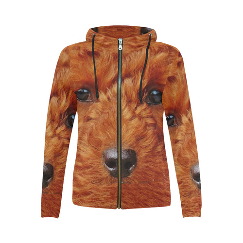 Dog Golden Poodle All Over Print Full Zip Hoodie for Women (Model H14)