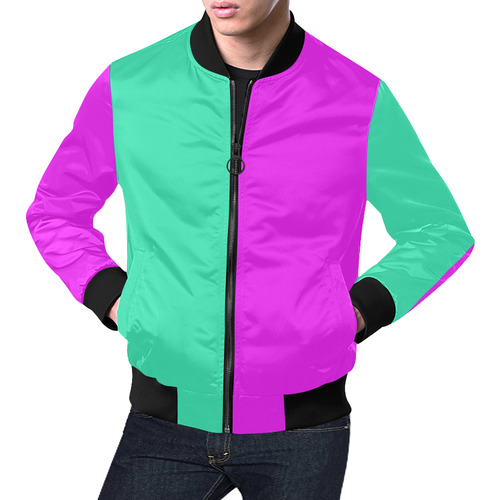 Only two Colors: Pink - Light Ocean Green All Over Print Bomber Jacket for Men (Model H19)