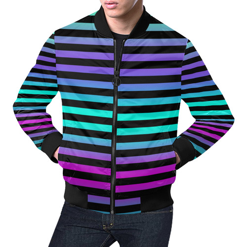 Wide Flat Stripes Pattern Colored All Over Print Bomber Jacket for Men (Model H19)