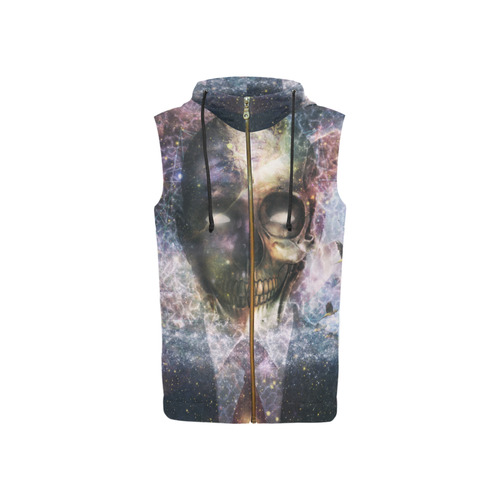 Psychedelic Skull and Galaxy All Over Print Sleeveless Zip Up Hoodie for Women (Model H16)