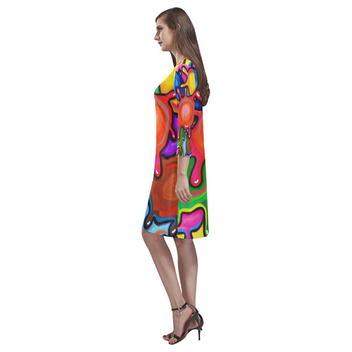 Vibrant Abstract Paint Splats Rhea Loose Round Neck Dress(Model D22)