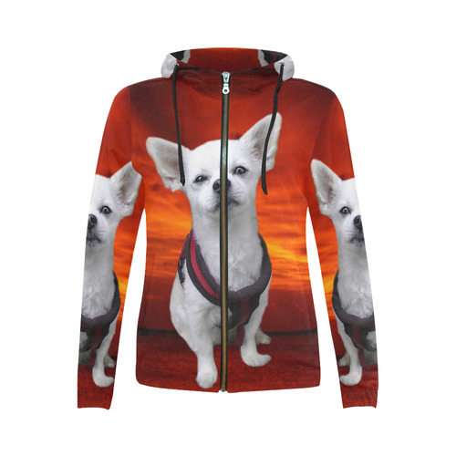 Dog Chihuahua All Over Print Full Zip Hoodie for Women (Model H14)