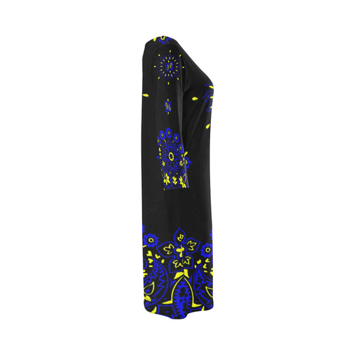 blue yellow bandana 1 Round Collar Dress (D22)