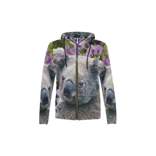 Koala and Orchids All Over Print Full Zip Hoodie for Kid (Model H14)