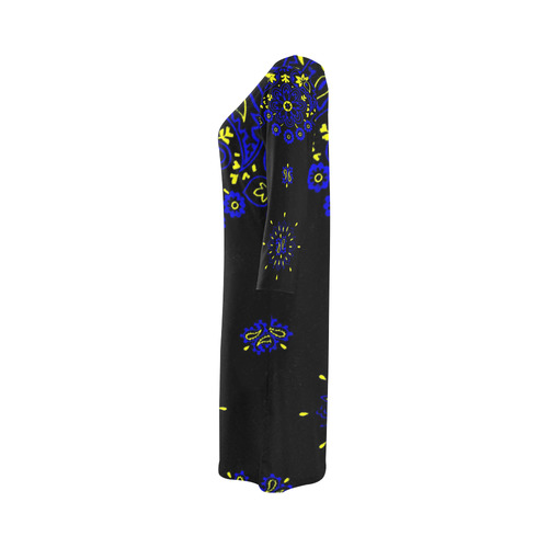blue yellow bandana 2 Round Collar Dress (D22)