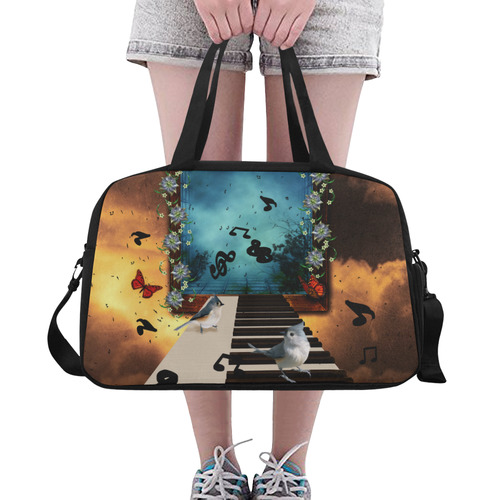 Music, birds on a piano Fitness Handbag (Model 1671)