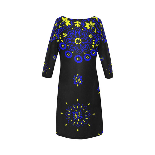 blue yellow bandana 2 Round Collar Dress (D22)