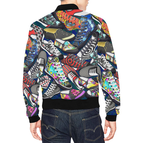 A pile multicolored SHOES / SNEAKERS pattern All Over Print Bomber Jacket for Men (Model H19)