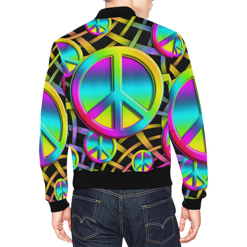 Neon Colorful PEACE pattern All Over Print Bomber Jacket for Men (Model H19)