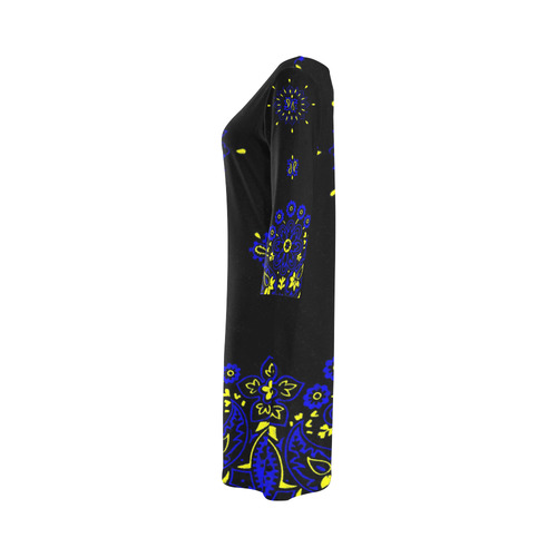 blue yellow bandana 1 Round Collar Dress (D22)