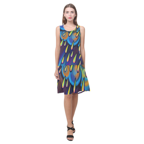 Heavy Rain Cloud Painting Sleeveless Splicing Shift Dress(Model D17)