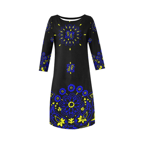 blue yellow bandana 1 Round Collar Dress (D22)