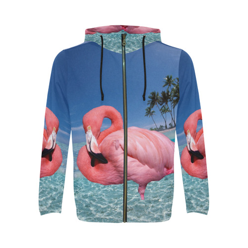 Flamingo and Palms All Over Print Full Zip Hoodie for Men (Model H14)