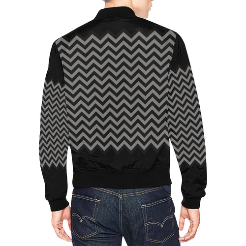 Chevron ZigZag black & white transparent All Over Print Bomber Jacket for Men (Model H19)