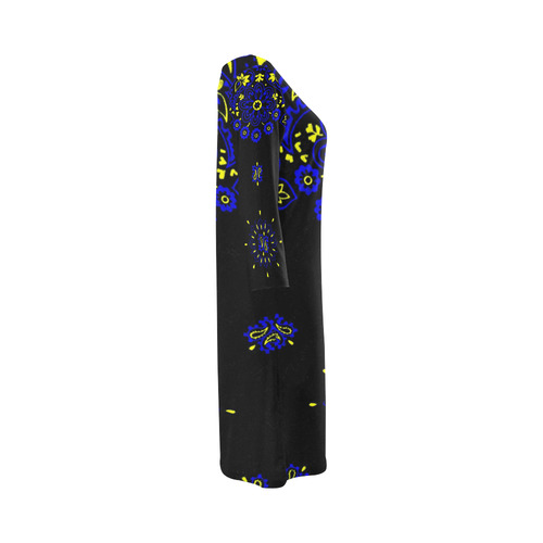 blue yellow bandana 2 Round Collar Dress (D22)