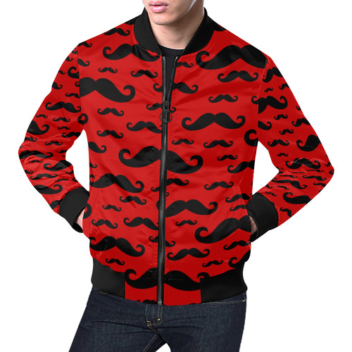 Black handlebar MUSTACHE / MOUSTACHE pattern All Over Print Bomber Jacket for Men (Model H19)