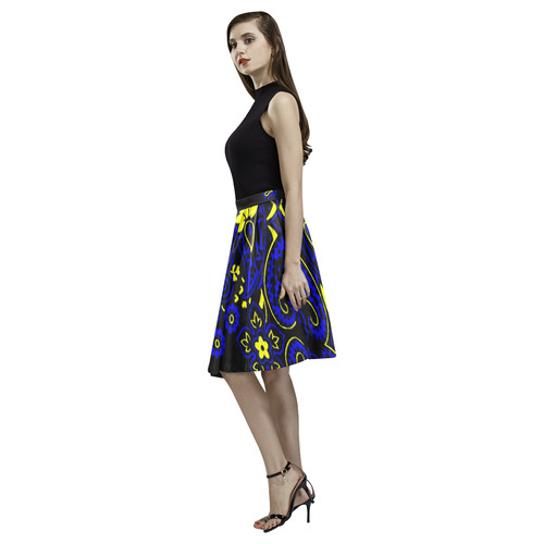 blue yellow bandana 2 Melete Pleated Midi Skirt (Model D15)