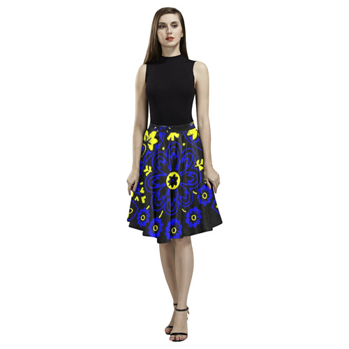 blue yellow bandana 2 Melete Pleated Midi Skirt (Model D15)