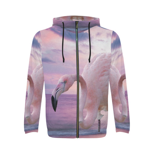 Flamingo and Pink Sky All Over Print Full Zip Hoodie for Men (Model H14)