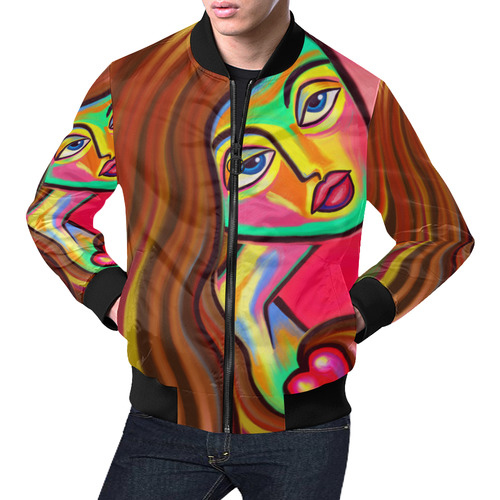 Love is Near Vibrant Portrait All Over Print Bomber Jacket for Men (Model H19)