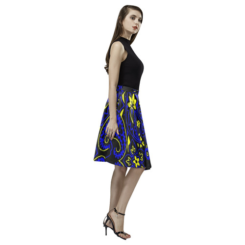 blue yellow bandana 2 Melete Pleated Midi Skirt (Model D15)