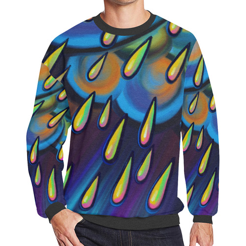 Heavy Rain Cloud Painting Men's Oversized Fleece Crew Sweatshirt/Large Size(Model H18)