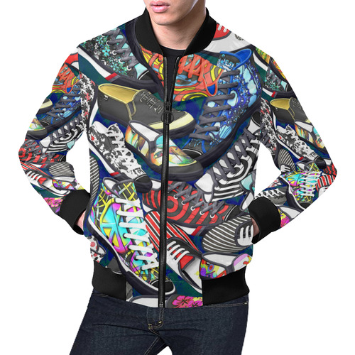 A pile multicolored SHOES / SNEAKERS pattern All Over Print Bomber Jacket for Men (Model H19)