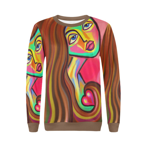 Love is Near Vibrant Portrait All Over Print Crewneck Sweatshirt for Women (Model H18)