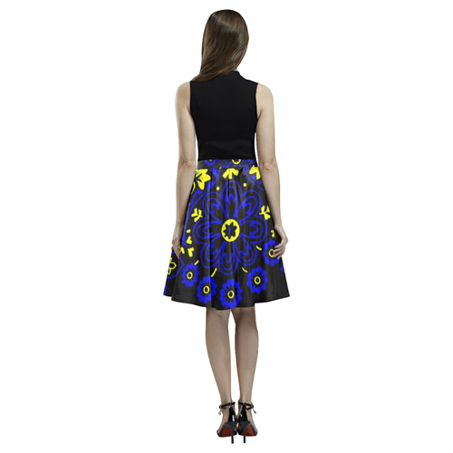 blue yellow bandana 2 Melete Pleated Midi Skirt (Model D15)