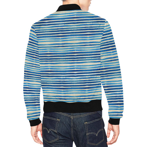 Watercolor STRIPES grunge pattern - blue All Over Print Bomber Jacket for Men (Model H19)