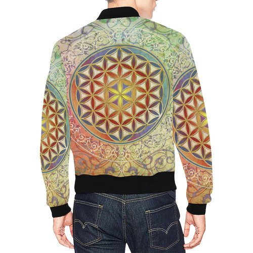 FLOWER OF LIFE vintage ornaments green red All Over Print Bomber Jacket for Men (Model H19)