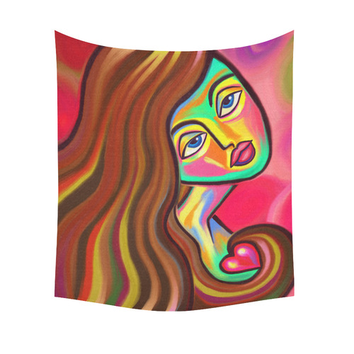 Love is Near Vibrant Portrait Cotton Linen Wall Tapestry 51"x 60"