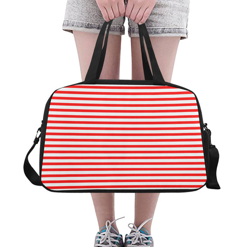 Horizontal Red Candy Stripes Fitness Handbag (Model 1671)